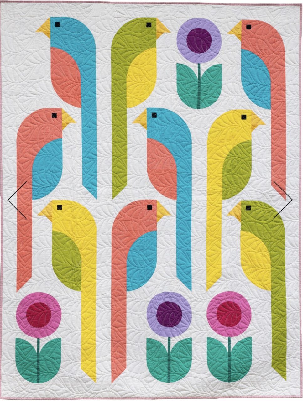 Apparrotly quilt with curved piecing with parrots and flowers